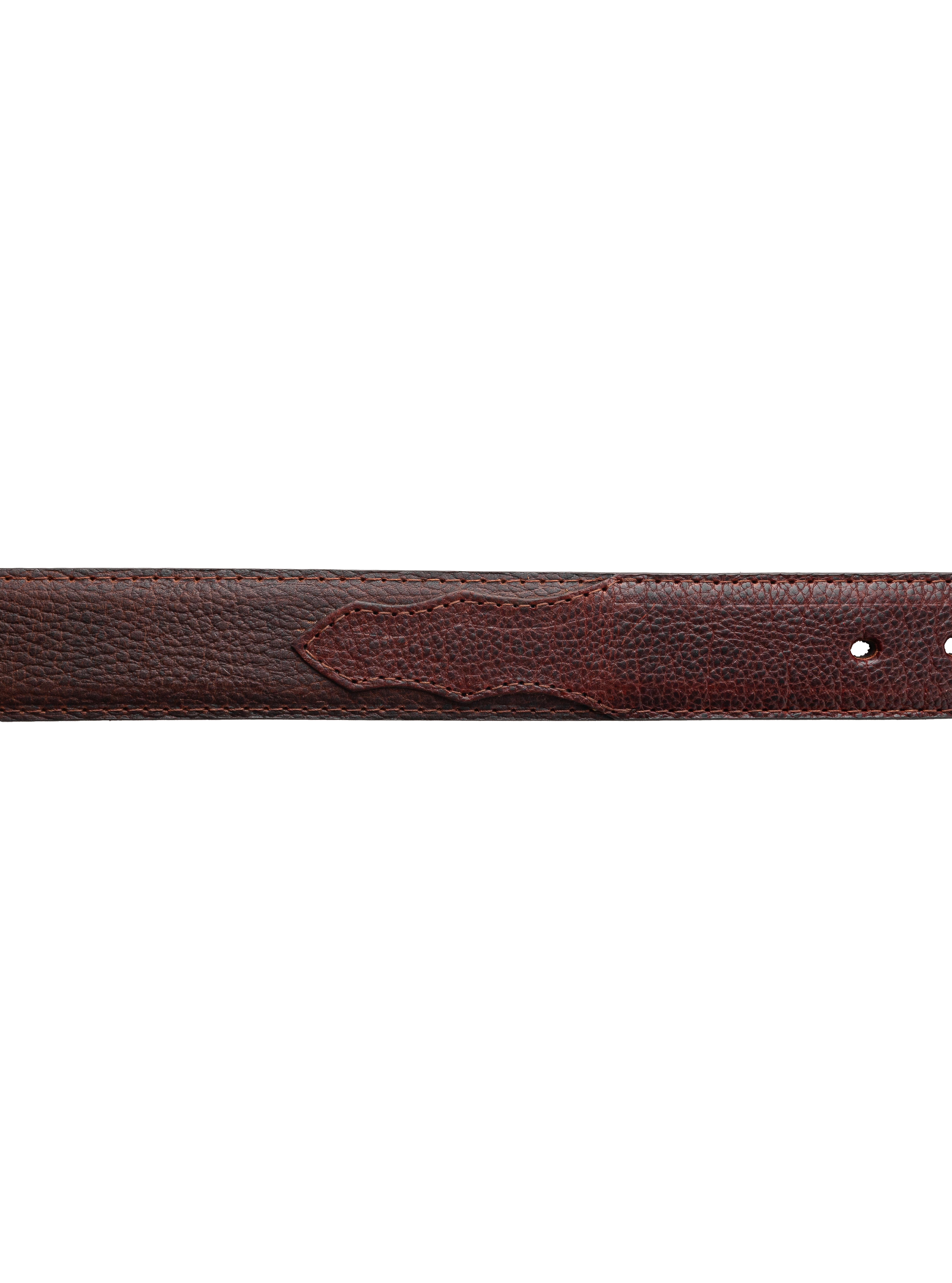 Vista del cuerpo delantero del Cinturón Vaquero Bisonte Dark Brown Estilo 13 de 7 Leguas, destacando su textura única y diseño artesanal, disponible en Boot Place.