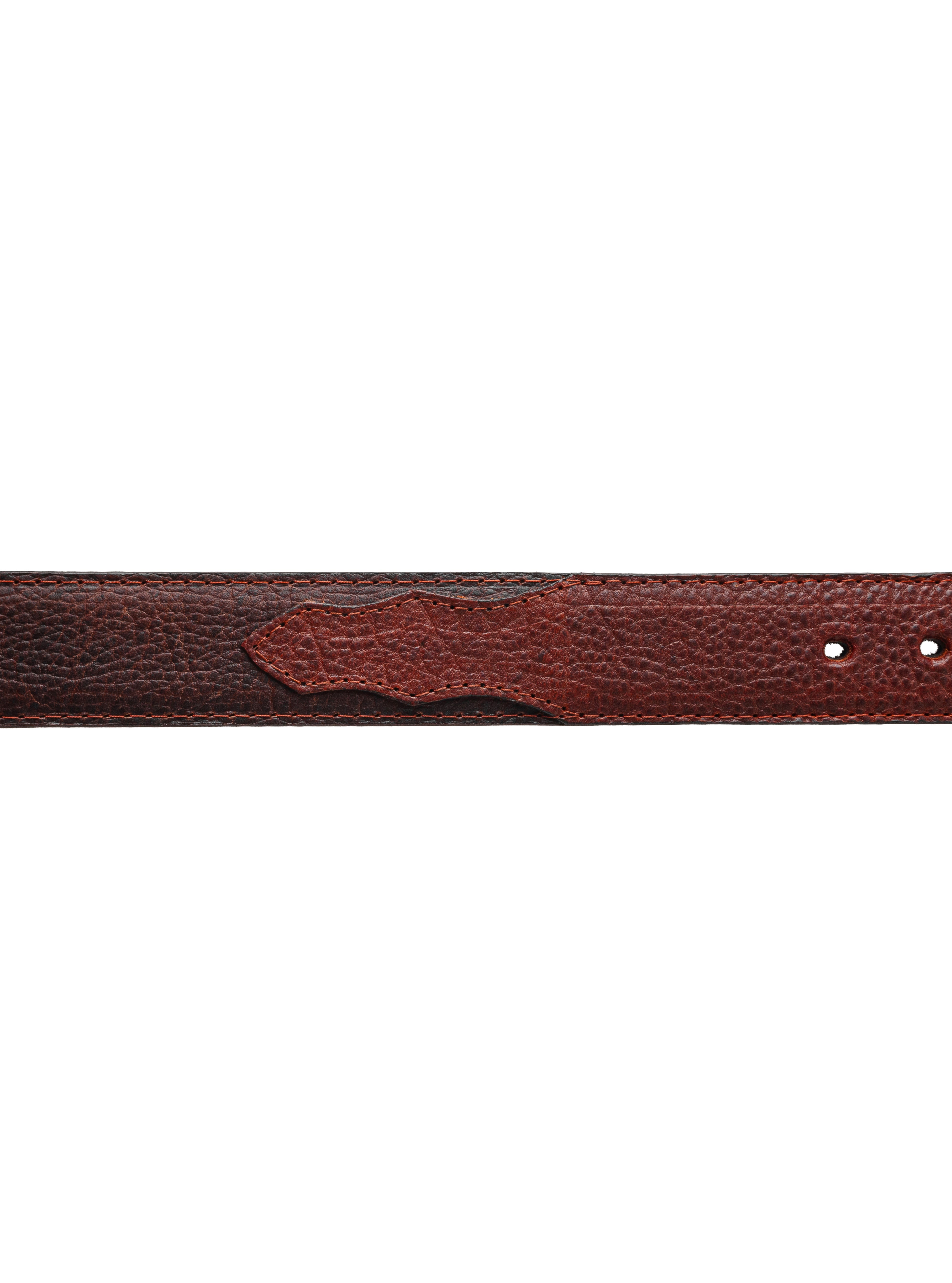 Vista del cuerpo trasero del Cinturón Vaquero Bisonte Dark Brown Estilo 13 de 7 Leguas, mostrando la parte posterior de la piel de bisonte, disponible en Boot Place.