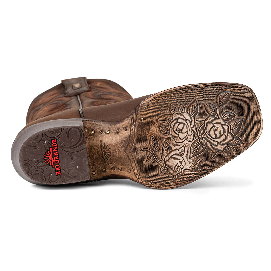 Detalle de la suela resistente de la Bota Vaquera Rio Grande Samantha, diseñada para durabilidad y estilo, disponible en Boot Place.