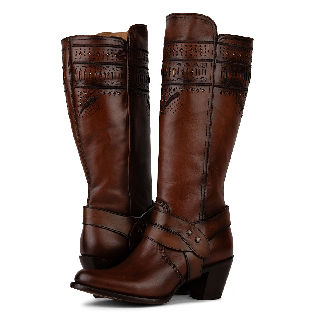Vista frontal y trasera de la bota vaquera larga Rio Grande Roma disponible en Boot Place.