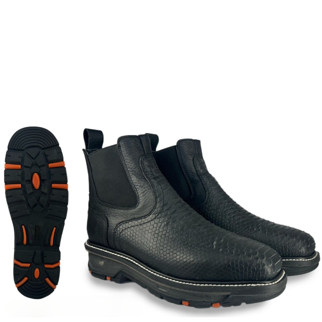 Bota de Trabajo Chelsea con Grabado Piton Negro con Casco de Acero 3964
