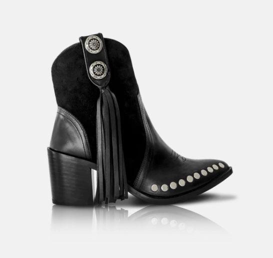 Botin Vaquero Cowboy para Mujer con Flecos Moda Negro